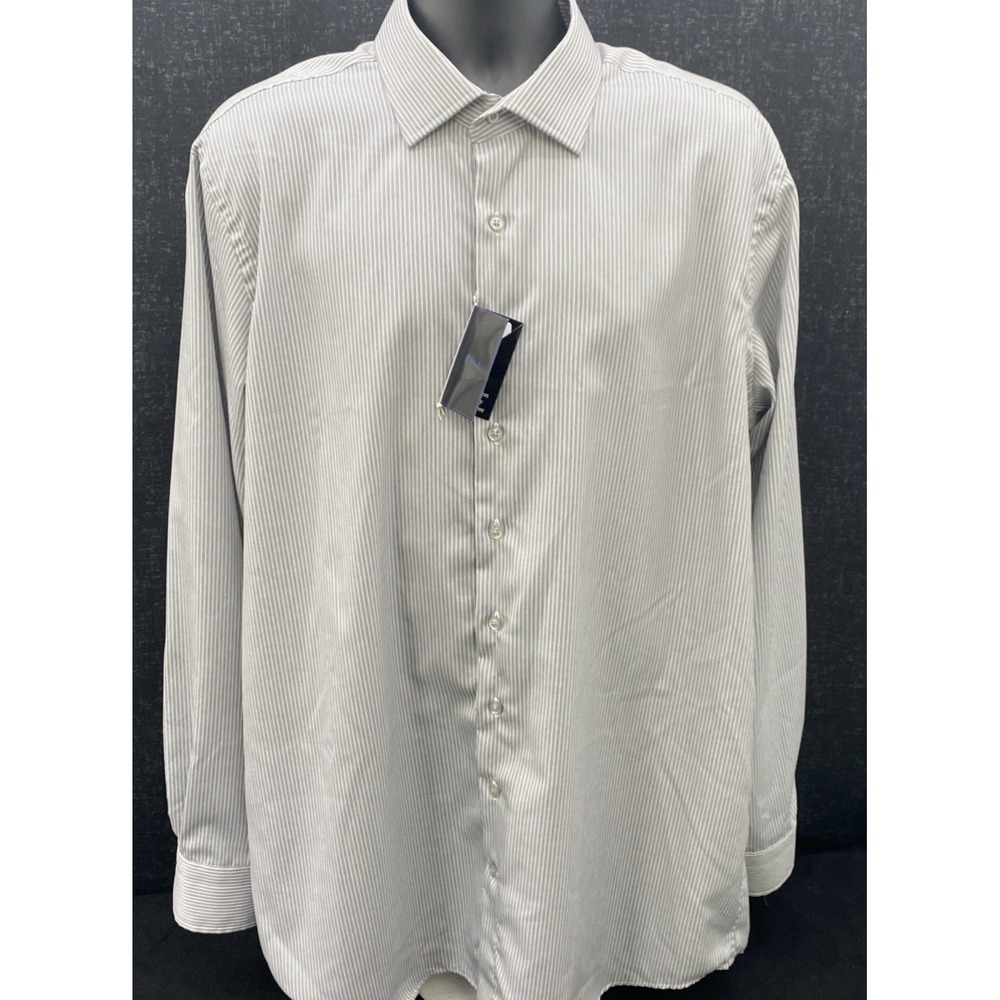 PROPER Wrinkle Free Contemporary Fit Shirt Men's Size 17.5 36-37‎ Gray Striped